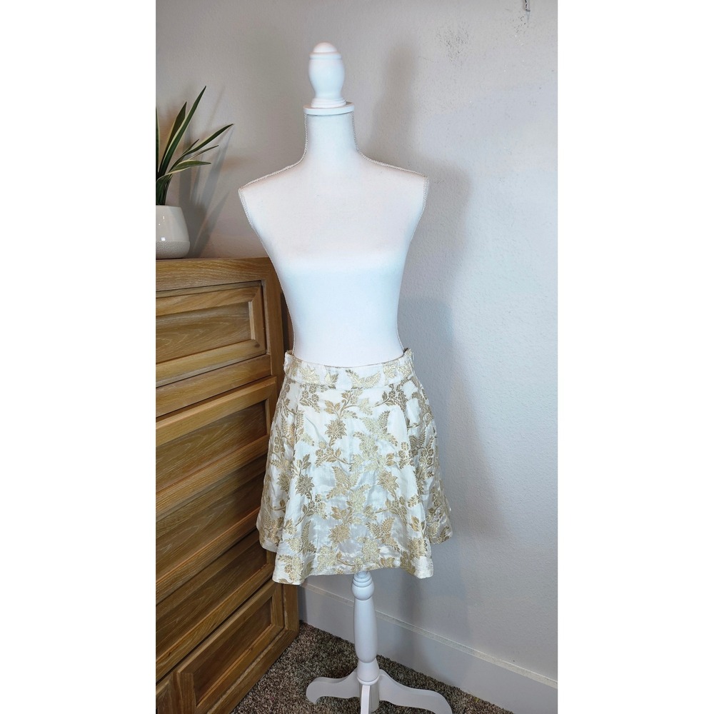 by TiMo White Gold Metallic Floral Brocade Mini Skirt Womens Size S Luxe Elegant - Picture 4 of 13